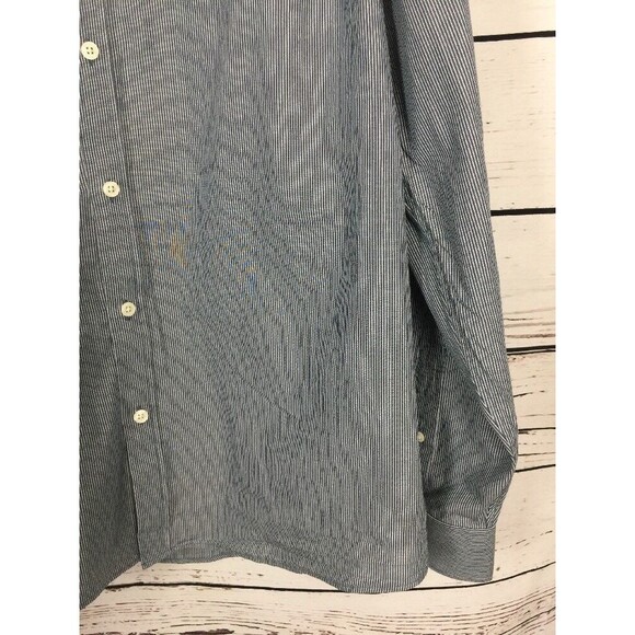 Michael Kors Dress Shirt XL Slate Blue White Pinstripe Long Sleeve Button Down - Picture 6 of 12